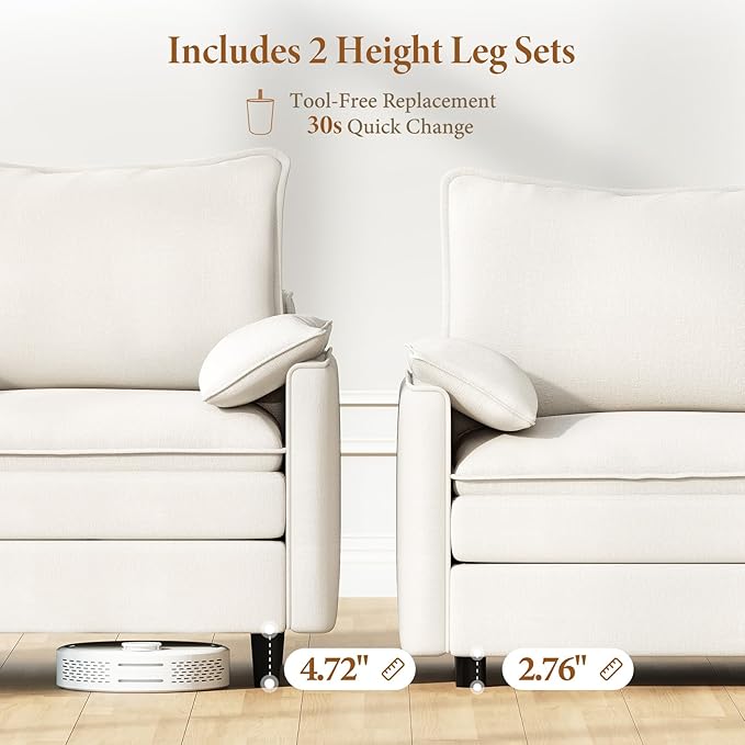 Vesgantti 142" Cloud Couch Sectional Modular Sofa, Comfy Sectional Couch with Ottoman Deep Seat Chenille L Shaped Sofa, Modular Couches for Living Room, Bedroom and Apartment, Snow White