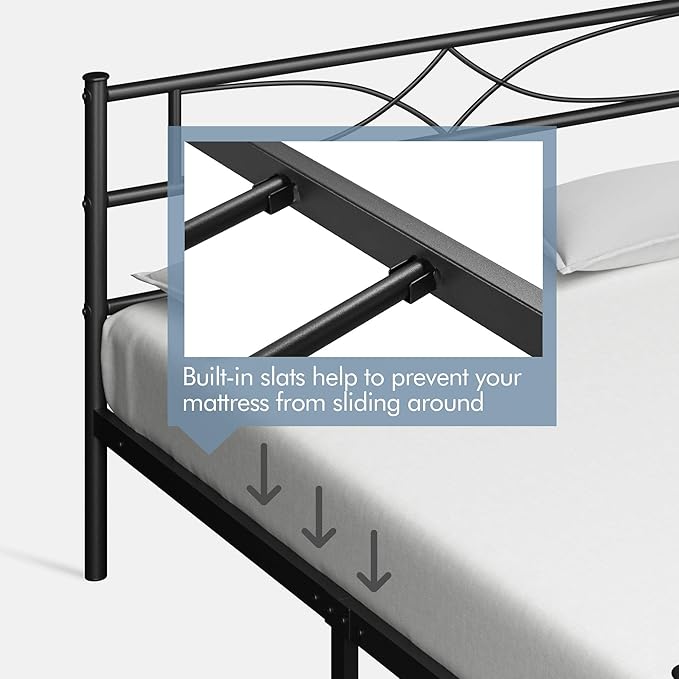Yaheetech Metal Full Size Bed Frame, Platform Bed Frame, Mattress Foundation with Curved Design Headboard & Footboard, NO Box Spring Needed, Heavy-Duty Support, Easy Assembly, Full, Black
