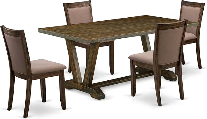 East West Furniture V777MZ748-5 5 Piece Dining Room Furniture Set Includes a Rectangle Dining Table with V-Legs and 4 Coffee Linen Fabric Upholstered Chairs, 40x72 Inch, Multi-Color