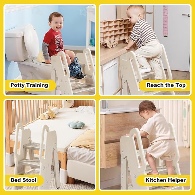 Kids Step Stool for Bathroom, Non-Slip Toddler Step Stool Kitchen Helper, 150lbs Load Bearing Foldable Toddler Tower for Kitchen Counter, Kids Stool for Bathroom Sink