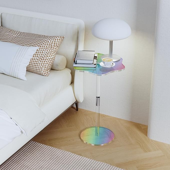Clear Side Table Rainbow Small Acrylic End Tables 13.8 * 11.6 H: 21.3 Inch Modern Flower-Like Shape Drink Table for Small Spaces Sturdy Easy Assembly for Living Room Balcony Garden Office (1 Pack)