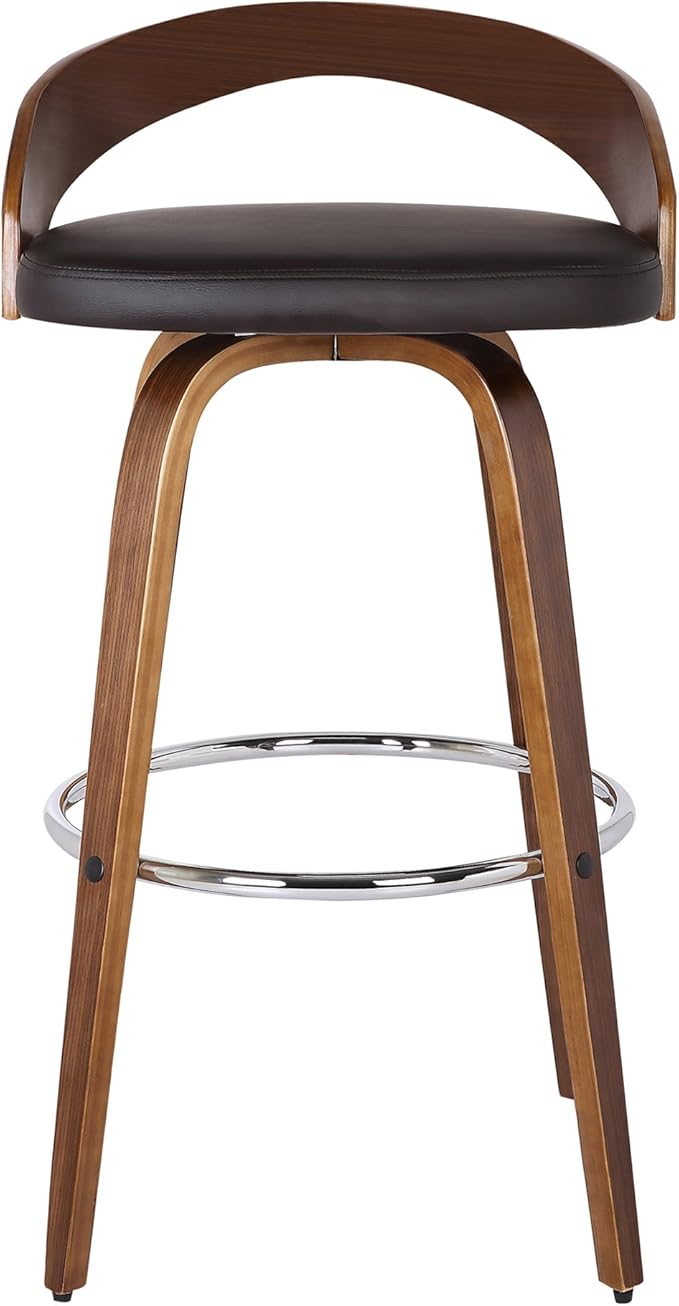 Armen Living Sonia 30" Bar Height Swivel Brown Faux Leather and Walnut Wood Bar Stool - Set of 2
