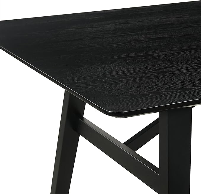 Armen Living Channell Mid Century Modern 6 Piece Black Wood Dining Table Set with Bench in Charcoal Fabric
