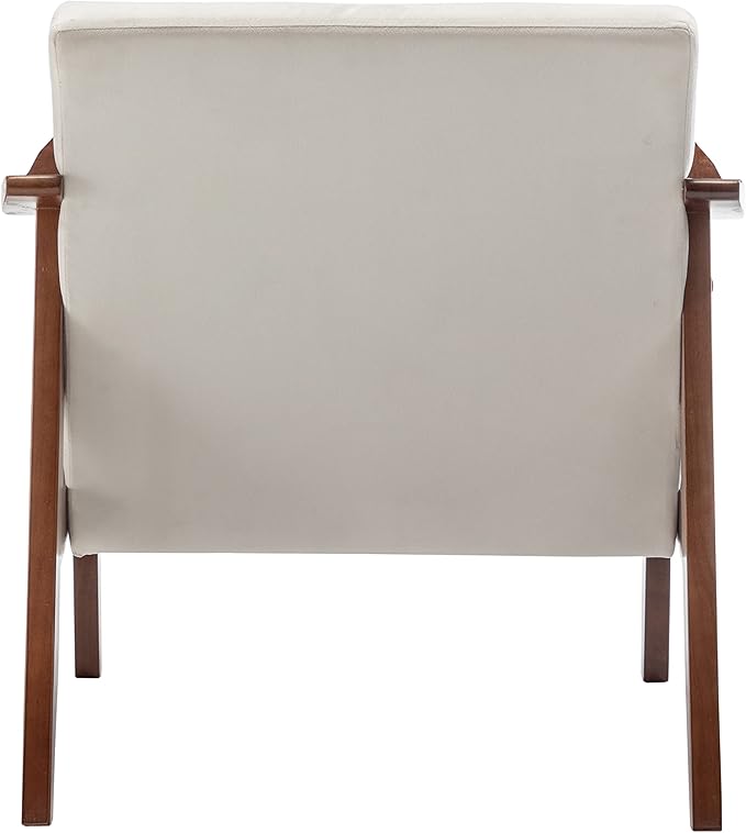 Container Furniture Direct Accent Chair with Velvet Upholstery and Solid Wood Frame, Classic Mid-Century Modern Living Room Furniture for Extra Seating, Cream White