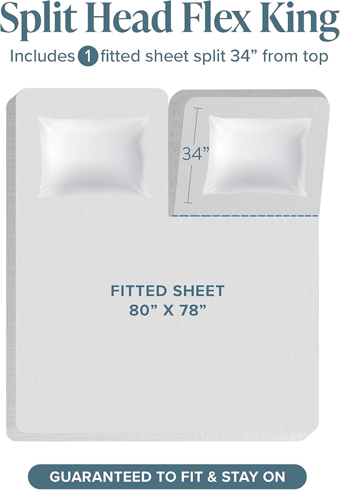 Bare Home Split Head Flex King Sheet Set - 1800 Ultra-Soft Microfiber Bed Sheets - Double Brushed - Deep Pockets - Easy Fit - 4 Piece Set - FlexTop King Bedding (Split Head Flex King, Light Grey)