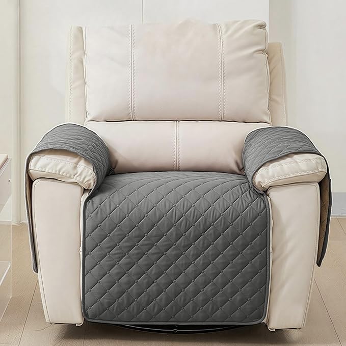 MEHIDFY Sofa Seat Arm Cover, Waterproof Couch Armrest Protector, Anti-Slip Sofa Cover, Remote Holder for Armchair, Dual Side Recliner Caddy with 3 Pockets for TV Remote, Phone, Pad, Pen, Book(Grey)