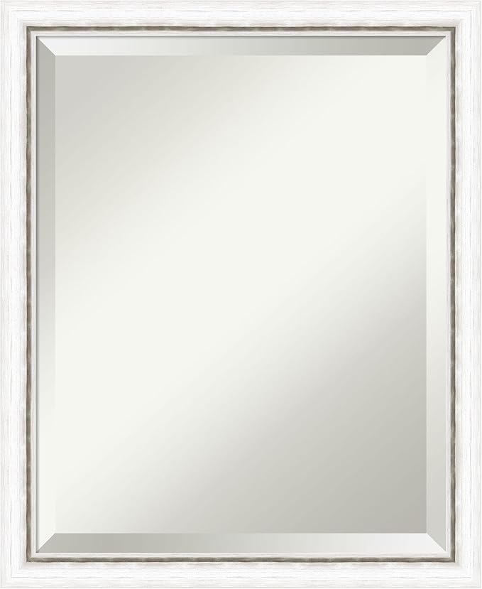 Amanti Art White Bathroom Mirror for Over Sink, 22x18 Morgan White Silver Rectangle Vanity Mirror, Small Modern Contemporary Wood Frame, Hangs Horizonally and Vertically, Bathroom Wall Decor, Beveled