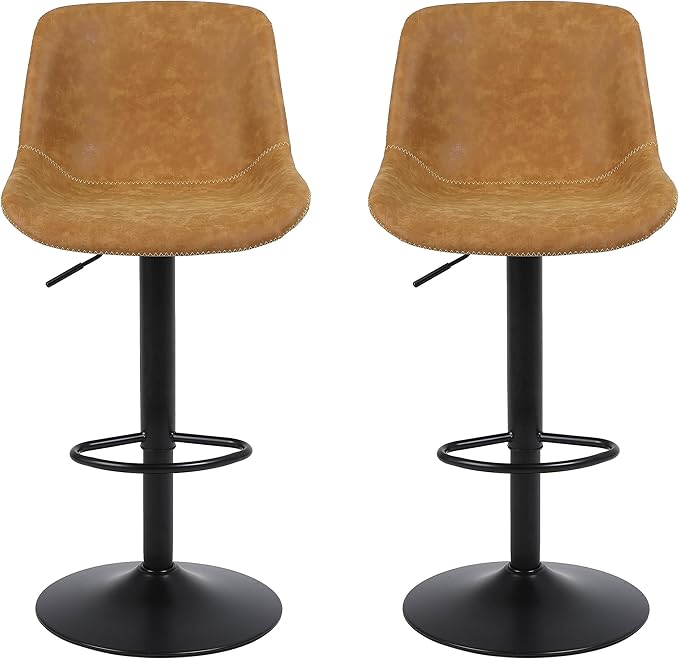 Bar Stools, Swivel Counter Height Barstools with Back, Adjustable Modern Bar Chairs, Tall Armless PU Leather Kitchen Island Stool (Yellow, Set of 4)