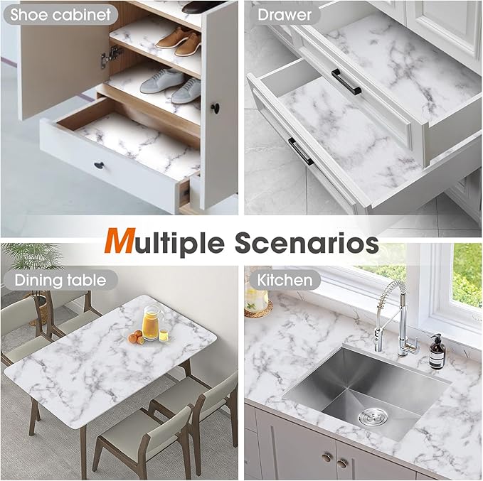 Beautysaid Shelf and Drawer Liner for Kitchen Cabinet, Non Adhesive Non Slip Shelf Paper Waterproof Washable Thickened for Dresser Pantry Shelve Bathroom Protector Liner(Marble,23.6 in x 30 FT)