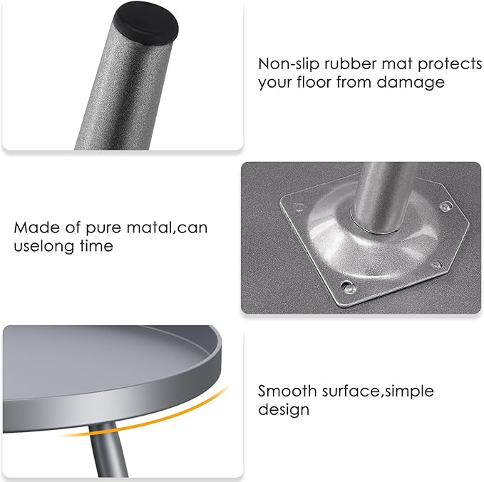 Apicizon 16" Round Side Table, Black End Table for Living Room, Bedside, Mid Century Modern Coffee or Circle Accent Table for Small Spaces, Metal Nightstand (Grey)
