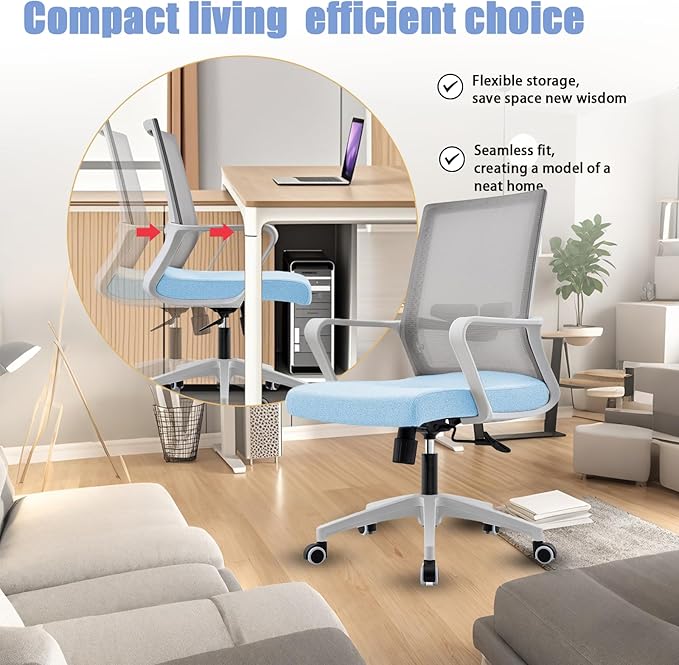 Office Chair ergonomically Designed with Breathable mesh backrest and Lumbar Support Adjustable Height Suitable for Offices Homes bedrooms Study Rooms Blue
