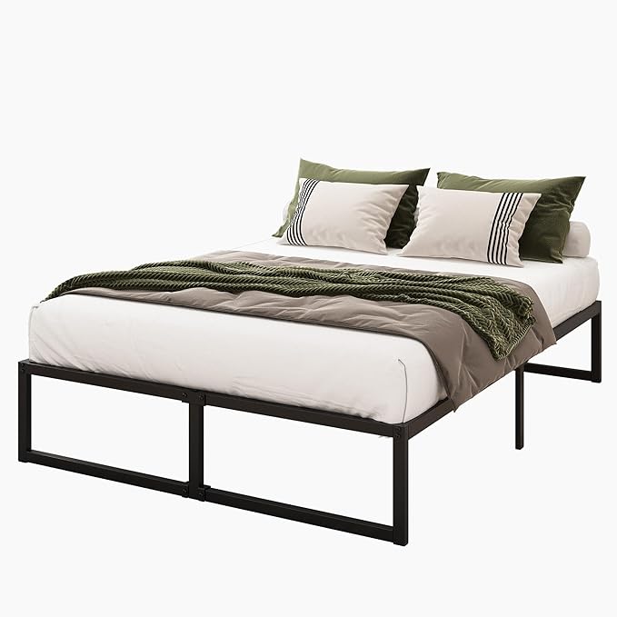 16 Inch King Size Bed Frame Sturdy Mattress Foundation, Heavy Duty Metal Platform with Steel Slats Support No Box Spring Needed, Noise Free, Easy Assembly, Black