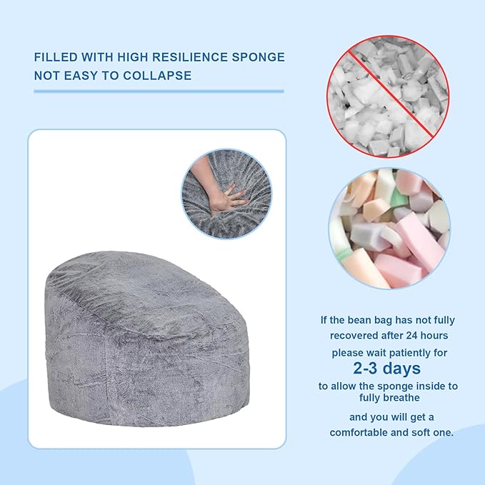 Recaceik Bean Bag Chair Large Bean Bag Chairs, with Fluffy Removable Spongefor, for Living Rooms, bedrooms, Study Rooms, and Offices