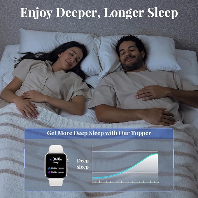 OhGeni Cooling 4 inch Dual Layer Full Mattress Topper, 2 inch Cooling Gel Memory Foam, 2 inch Down Alternative Pillow Top Pad, Mattresses Cover for Bed, Medium Support, Fits 6”-19” Deep Pocket