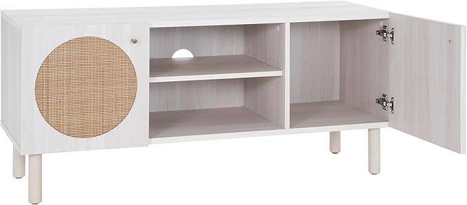 SAFAVIEH Home Collection Ophelia Bleached White/Natural Rattan 2-Door 2-Shelf Entertainment Media Stand (Fits up to a 50" Flatscreen TV)