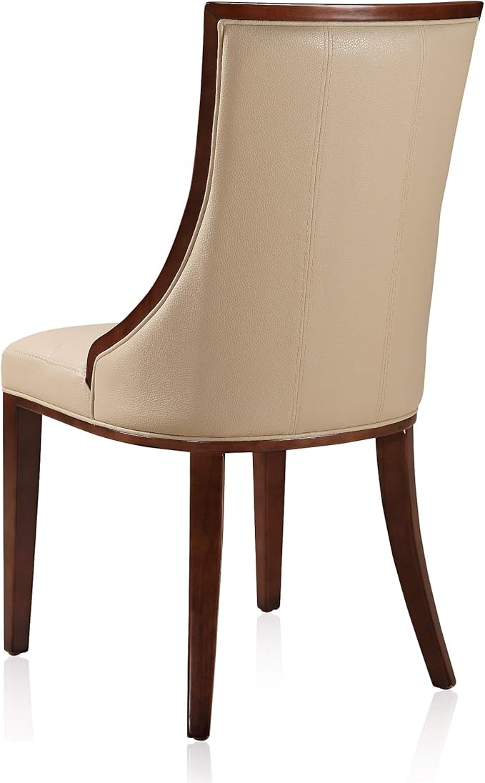Manhattan Comfort Fifth Avenue Faux Leather Dining Chairs, Parsons Accent Furniture with Padded Wingback Seat, Fine Rectangular Stitching and Solid Beech Wood Frame, Set of 2, Cream