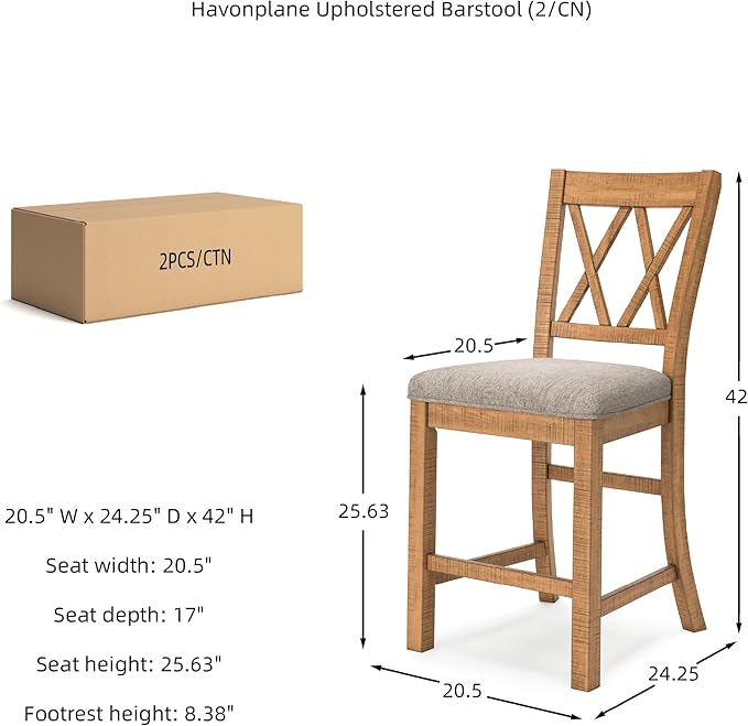 Signature Design by Ashley Havonplane Rustic Armless 25.63" Counter Height Upholstered Bar Stool with Foot Rest, Set of 2, Light Brown & Light Gray