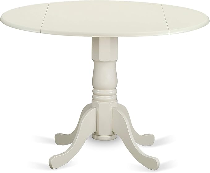 East West Furniture DLBO3-WHI-W 3 Piece Dining Room Table Set Contains a Round Kitchen Table with Dropleaf and 2 Dining Chairs, 42x42 Inch, Linen White