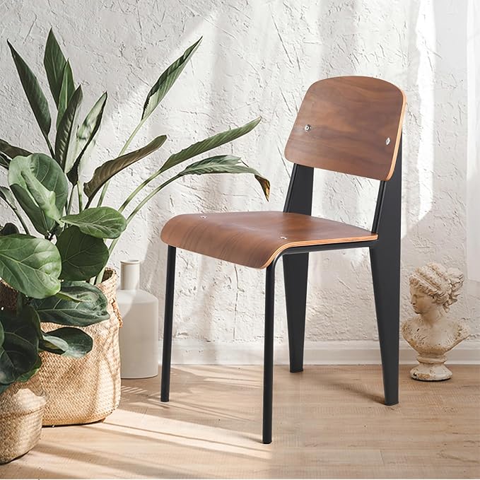 LOKKHAN Dining Chairs, Vintage Wood Metal Home Kitchen Breakfast Cafe Chairs, Backrest Stool, Study Chair, Modern Commercial Conference Restaurant Chairs, Walnut Seat-2-Pcs Set