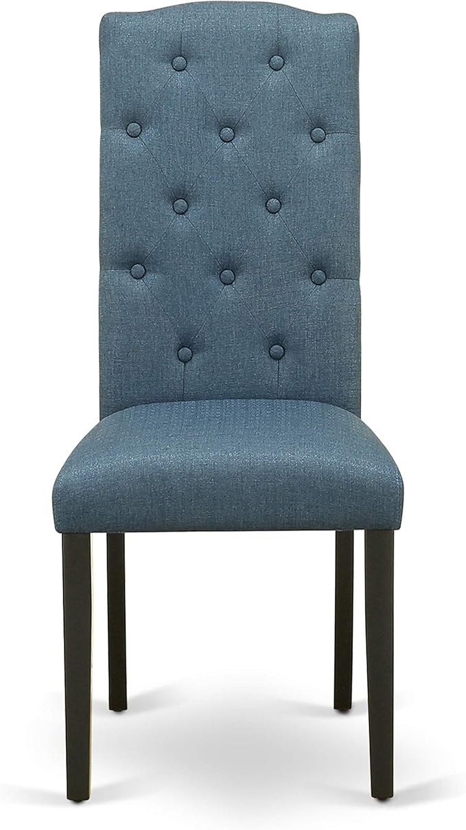 East West Furniture NOCE5-BLK-21 5 Piece Kitchen Table Set for 4 Includes a Rectangle Dining Table with Butterfly Leaf and 4 Mineral Blue Linen Fabric Parsons Chairs, 32x54 Inch, Black