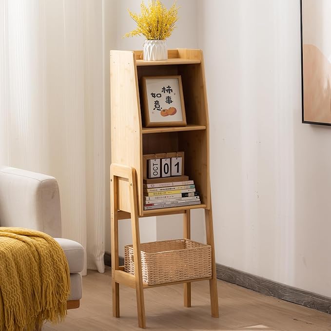 3 Tier Bamboo Bookcase, Classical Modern Bookshelf, Dispaly Shelves, Bamboo Wood Organizer Book Shelf for Living Room Home Office-Natural, Medium