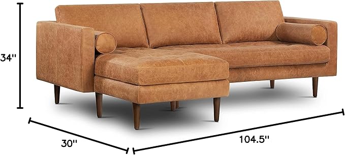 Poly & Bark Napa Leather Couch - Left Facing Sectional Sofa with 2 Bolsters - Full-Grain Leather Sofa for Living Room with Feather-Down Topper - Corner Couch - Vintage Italian Leather in Cognac Tan