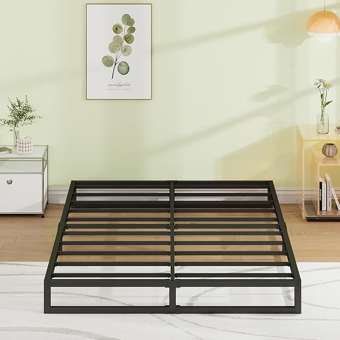 EMODA 7 Inch California King Bed Frames Heavy Duty Metal Cal King Platform with Steel Slats Support, No Box Spring Needed, Noise Free, Black
