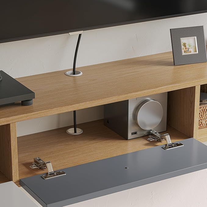 Modern Floating TV Stand with Doors, 55‘’ Wall Mounted Media Console Cabinet Under TV Shelf for Living Room Bedroom, Natural