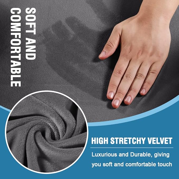 H.VERSAILTEX Sofa Cover 3 Piece T Cushion Loveseat Slipcovers Thick Velvet Couch Cover Stretch T Cushion Sofa Covers for 2 Cushion Couch with 2 Individual T Cushion Covers Washable, Grey