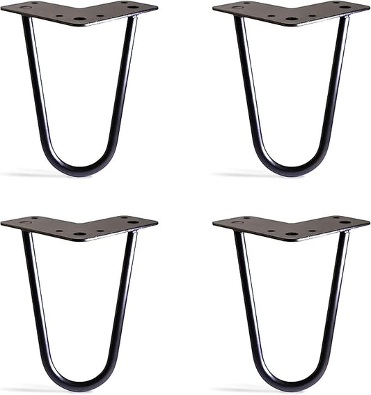 TEN49 Heavy Duty Hairpin Table Legs - 6 Inch Industrial Black Furniture Legs - Solid Rods Metal Leg - Fit for Mid-Century Modern End Drawer, Low Shelf, Bed, Sofa, TV Stand, Cabinet Feet