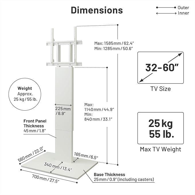 WALL V2 Caster High Type | Minimalist Rolling TV Stand for 32–60 Inch | Walnut | Portable, Space Saving, Height Adjustable, No Drill | for Living Room and Bedroom | Japanese Design & Engineering