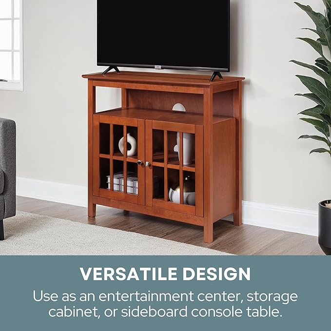 Convenience Concepts Big Sur Highboy Stand 36" Modern Entertainment Center for TVs up to 40", Storage Cabinet for Dining, Living, & Family Room, Console Hall Table with Shelves, unspecified, Cherry