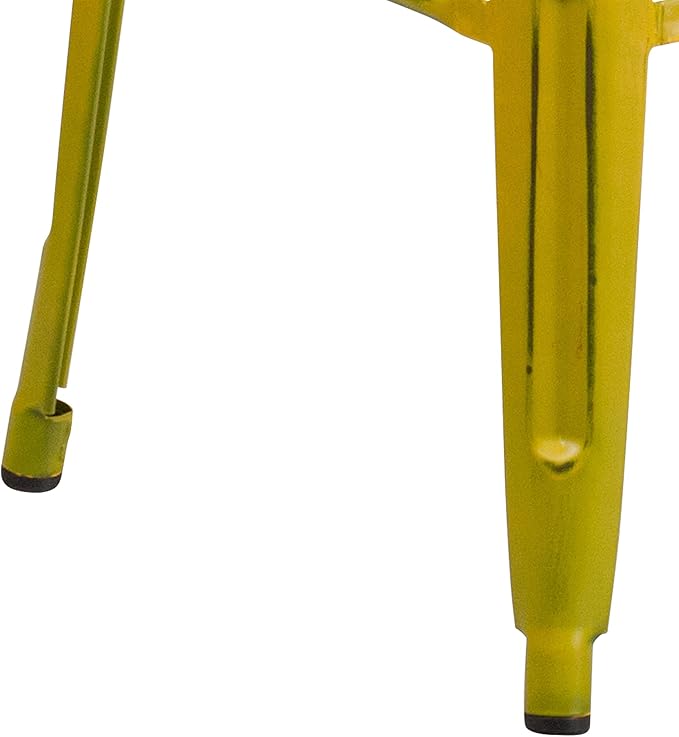Flash Furniture Kai Commercial Grade 30" High Backless Distressed Yellow Metal Indoor-Outdoor Barstool
