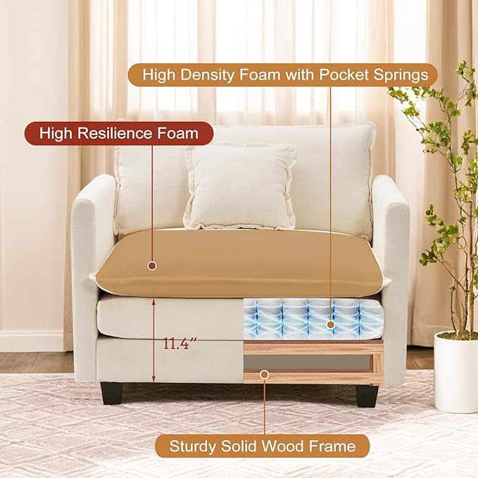 Furniliving Oversized Accent Chair with Ottoman, Luxury Chenille Single Sofa, Upholstered Deep Seat Chaise Lounge with Pillows for Living Room, Bedroom, Apartment, Beige