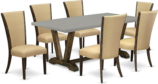East West Furniture V797VE703-7 7 Piece Kitchen Table & Chairs Set Consist of a Rectangle Dining Room Table with V-Legs and 6 Brown Linen Fabric Upholstered Chairs, 40x72 Inch, Multi-Color