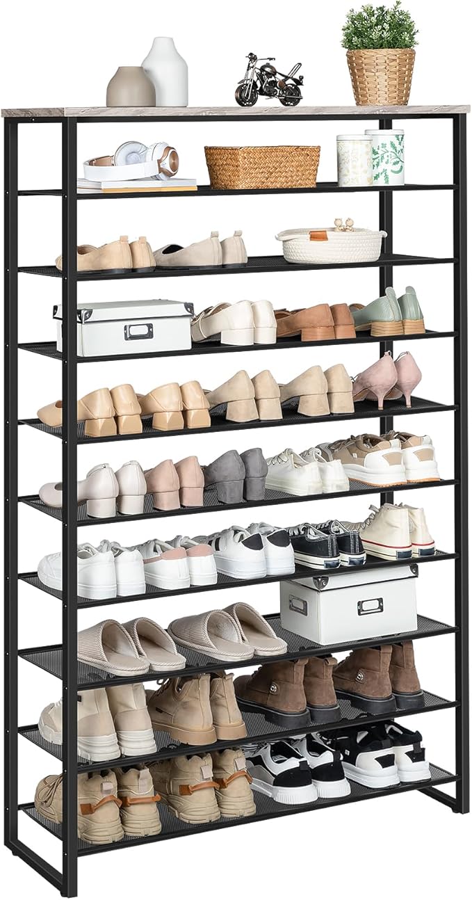 HOOBRO 10-Tier Shoe Rack, 39.4" L Shoe Storage Organizer, Large Capacity Shoe Shelf for Front Door Entrance, Entryway, Hallway, Holds 45-50 Pairs of Shoes, Closet, Greige and Black BG171XJ01
