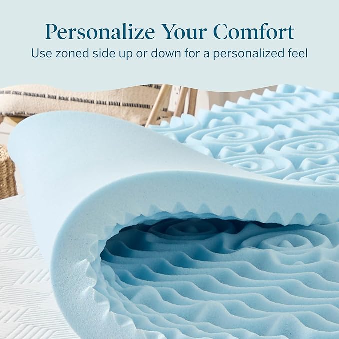 LUCID Gel Infused Memory Foam Mattress Topper – 3 Inch Mattress Topper – 5 Comfort Zones Relieve Pressure – CertiPUR-US Certified Foam - King