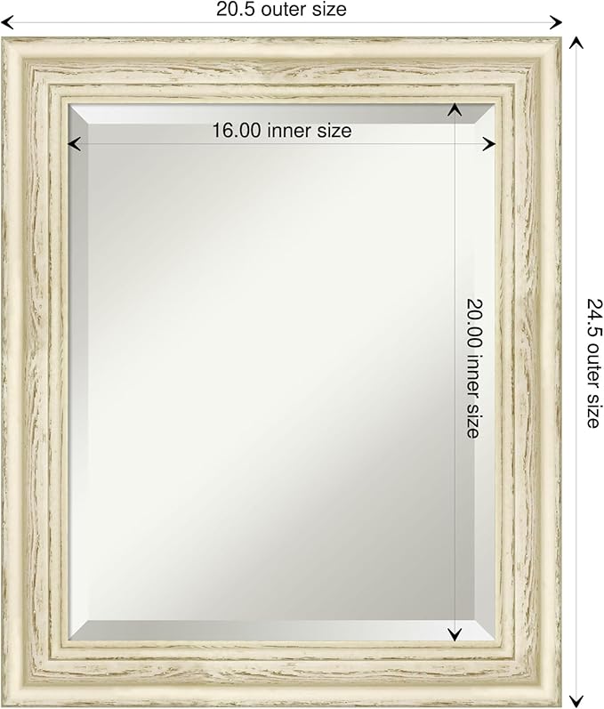 Amanti Art White Bathroom Mirror for Over Sink, 25x21 Country White Wash Rectangle Vanity Mirror, Small Rustic Farmhouse Wood Frame, Hangs Horizonally and Vertically, Bathroom Wall Decor, Beveled Edge