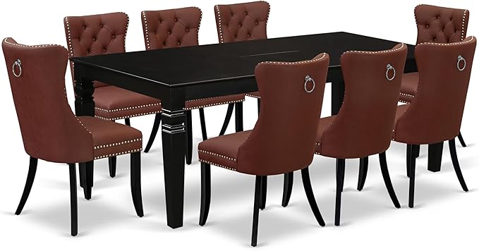 East West Furniture LGDA9-BLK-26 9 Piece Kitchen Set Consists of a Rectangle Dining Table with Butterfly Leaf and 8 Polyester Fabric Upholstered Chairs, 42x84 Inch, Black
