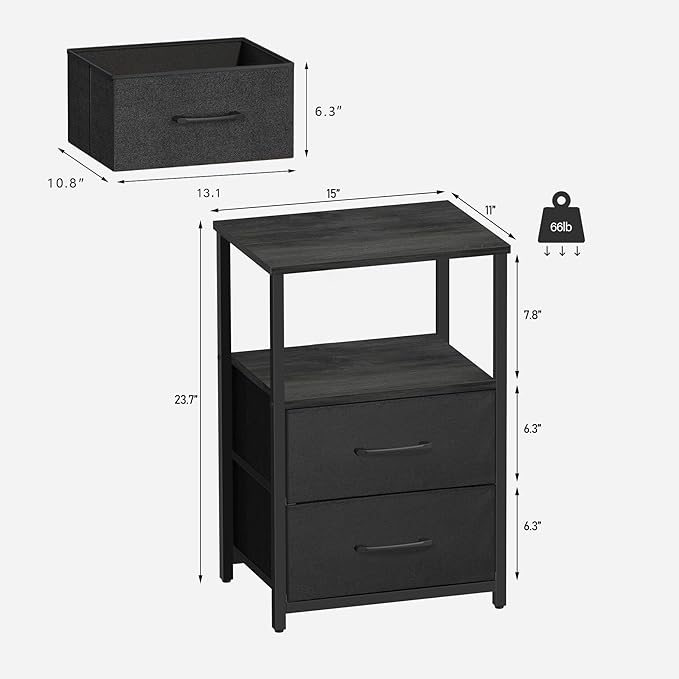 TUTOTAK End Table, Night Stand, Side Table, Nightstand with Cloth Drawer, Bedside Table for Livingroom, Bed Room, Charcoal Grey TB01BY087