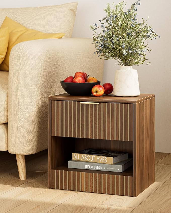 Tiny nightstand Small Night Stand Modern Bedside Table,Boho Side End Table for Bedroom,Living Room,Office(Walnut)