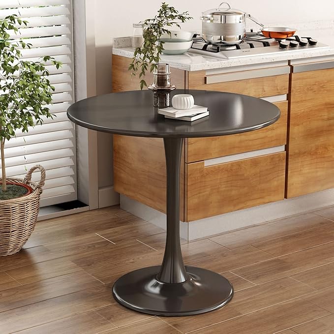 Black Round Table Modern Dining Table Tulip Round Kitchen Table Mid Century Coffee Table for Living Room, 31.5 inch
