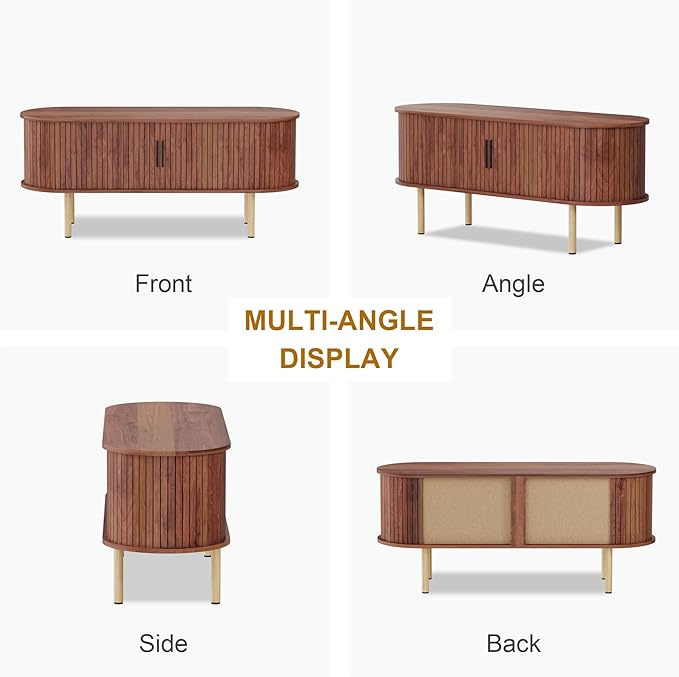 47.2" TV Stand, Modern TV Console Table with Storage Compartment and Sliding Door, Gaming Entertainment Center with Cabinet for Living Room, Bedroom, Office, Walnut