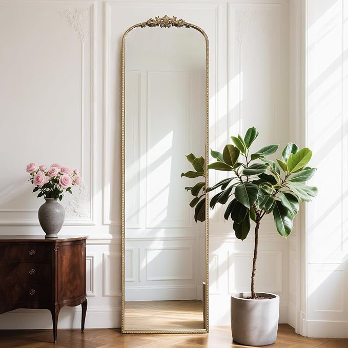 WallBeyond Arched Full Length Mirror Wall Mounted, 21x78 Inch Gold Antique Mirror, Vintage Metal Frame Full Body Mirro for Bedroom, Living Room, Hanging or Leaning