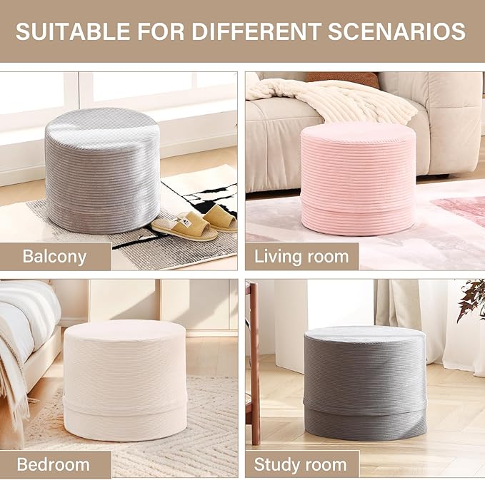 LITA Round Stuffed Pouf Ottoman, Velvet Poufs with High-Density Foam Filling and Washable Cover, Furry and Fluffy Bean Bag Foot Stools Ottoman for Living Room, Bedroom, Office, Pink