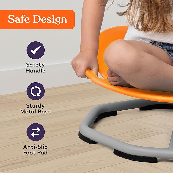 Special Supplies Spinning Chair for Kids- Versatile Kids Sit and Spin Sensory Chair for Training Body Coordination - Sensory Swivel Chair for Playroom, Bedroom, or Nursery (Orange)