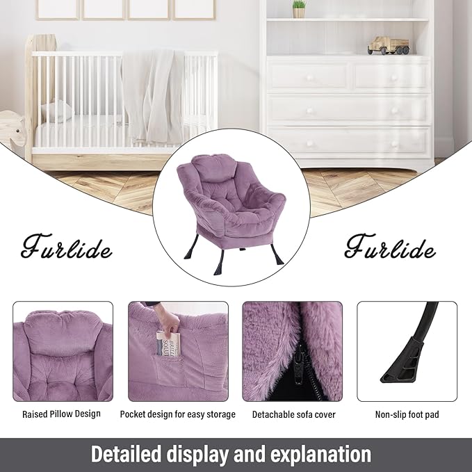 Oversized Chair with Ottoman, Modern Chair with Folding Footrest, Lounge Accent Chair, Comfortable Reading Chair for Bedroom, Study, Living Room, Courtyard (Plush Purple)