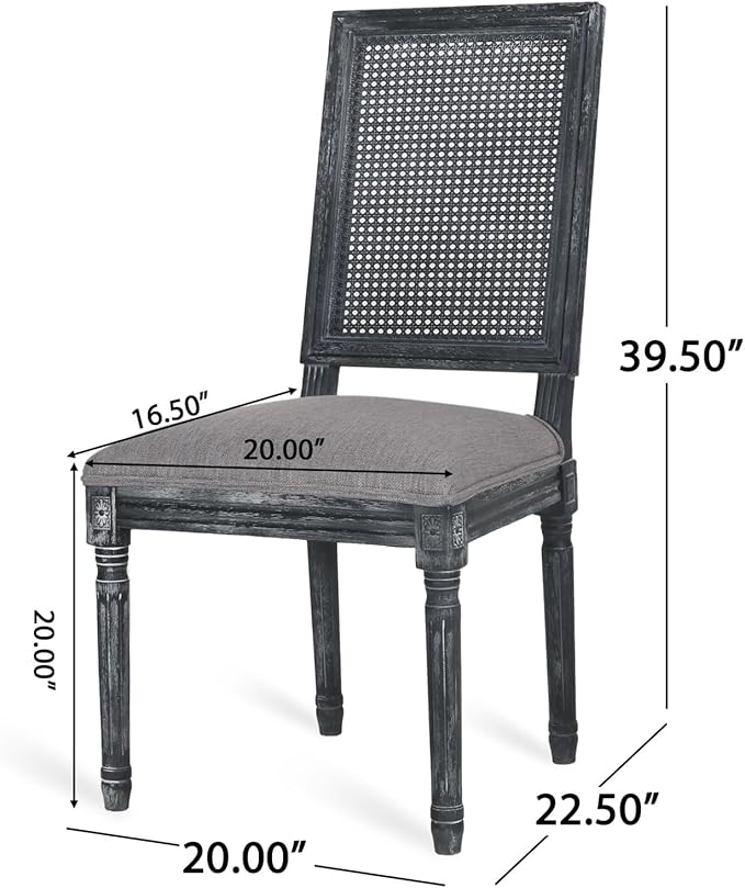 Merax Upholstered Solid Wood Dining Chairs Set of 2, French Country Style Accent Side Seating Furniture for Kitchen, Living Room, Wicker Back, Grey