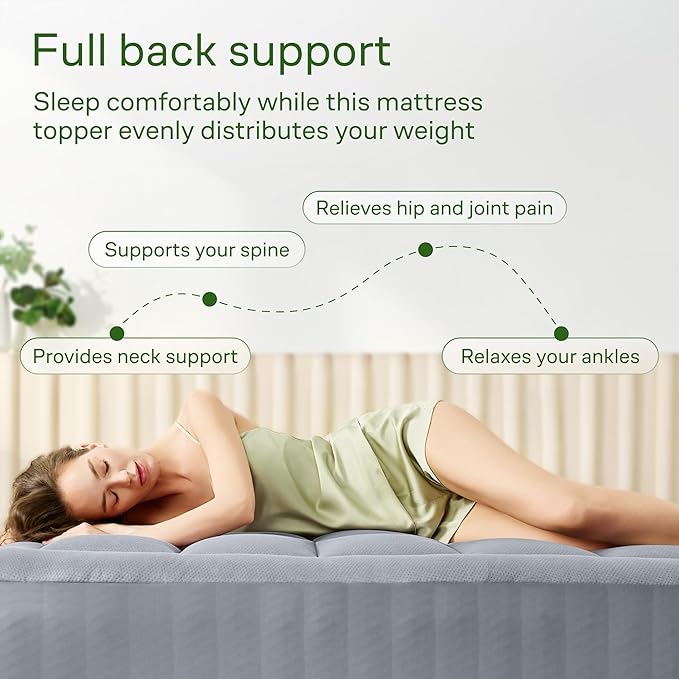 Ultra Soft Full XL Size Mattress Topper - Viscose Made from Bamboo Pillow Top Mattress Pad for Back Pain Relief - Naturally Cooling for Hot Sleepers, Grey