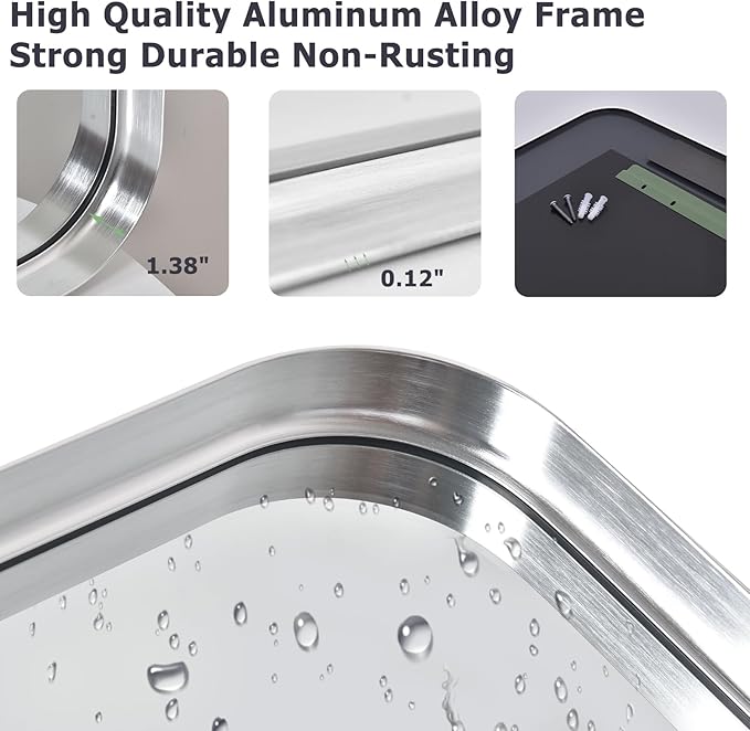 Silver Bathroom Mirror for Wall, 30x22 Inch Rectangular Aluminum Alloy Framed Mirror, Modern Wall Mounted Vanity Mirror for Bathroom, Vertical or Horizontal